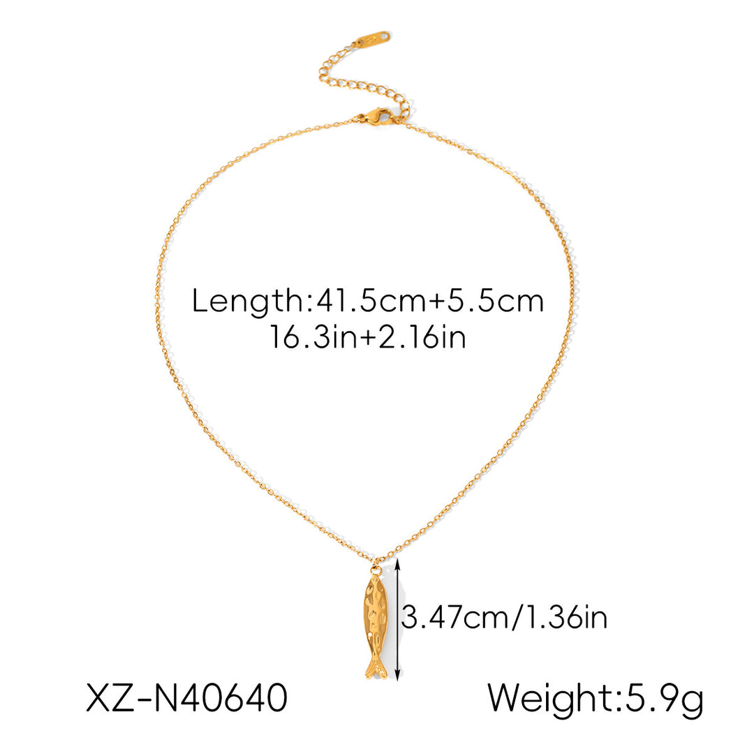 S925 Silver Gold‑Plated Hammered Fish Jewelry Set, Vintage Textured Fish Pendant Necklace & Huggie Earring 2‑Piece Set