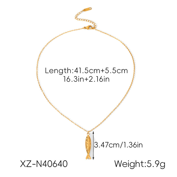 S925 Silver Gold‑Plated Hammered Fish Jewelry Set, Vintage Textured Fish Pendant Necklace & Huggie Earring 2‑Piece Set