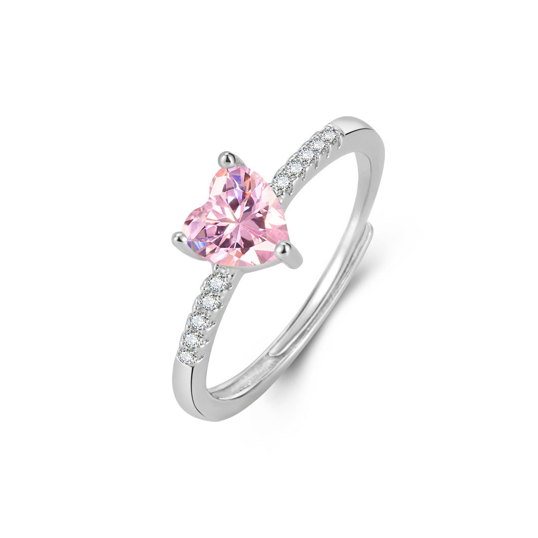 Multi-Color Heart Cut Diamond Open Ring Set (Sweet-Cool Girl Dopamine Style)
