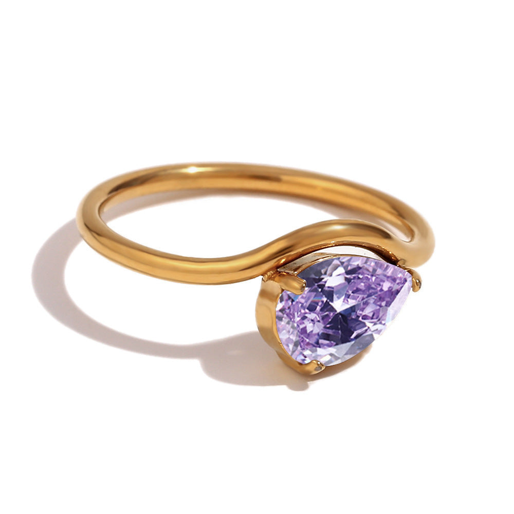 12 Birthstone Teardrop Ring (Gold-Tone Delicate Personalized Women's Band)