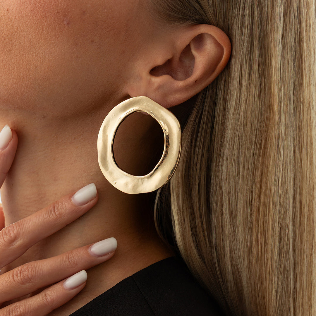 Textured Irregular Circle Jewelry Set, Double Snake Chain Necklace & Matching Large Hoop Earrings