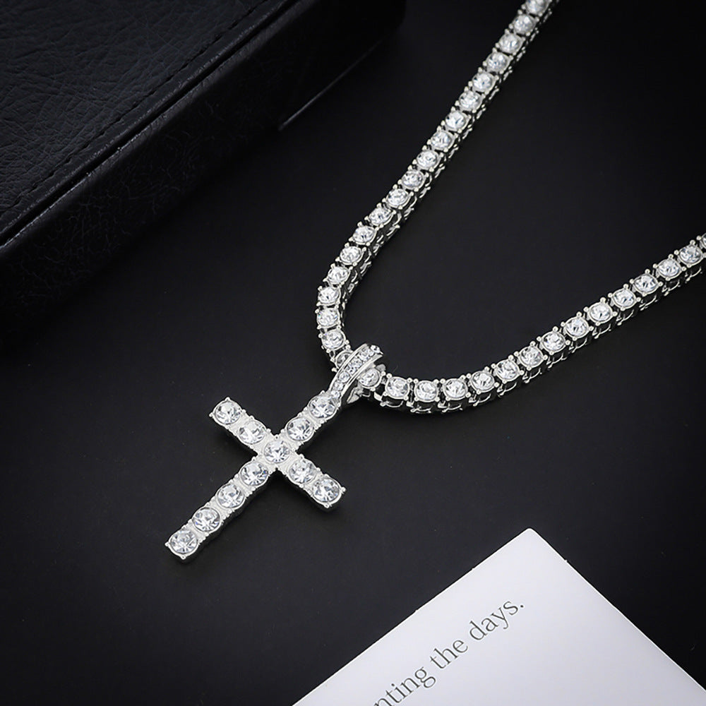 Diamond Cross Tennis Chain Necklace (3 Colors Hip-Hop Style Pendant)