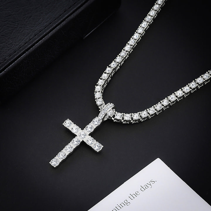 Diamond Cross Tennis Chain Necklace (3 Colors Hip-Hop Style Pendant)