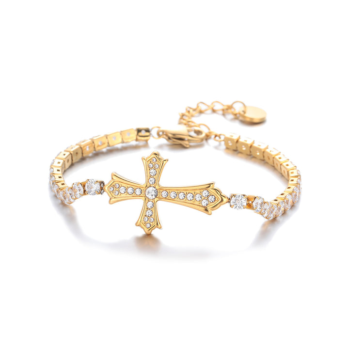 Cross Pavé Tennis Bracelet (2 Colors Delicate Statement Bangle)
