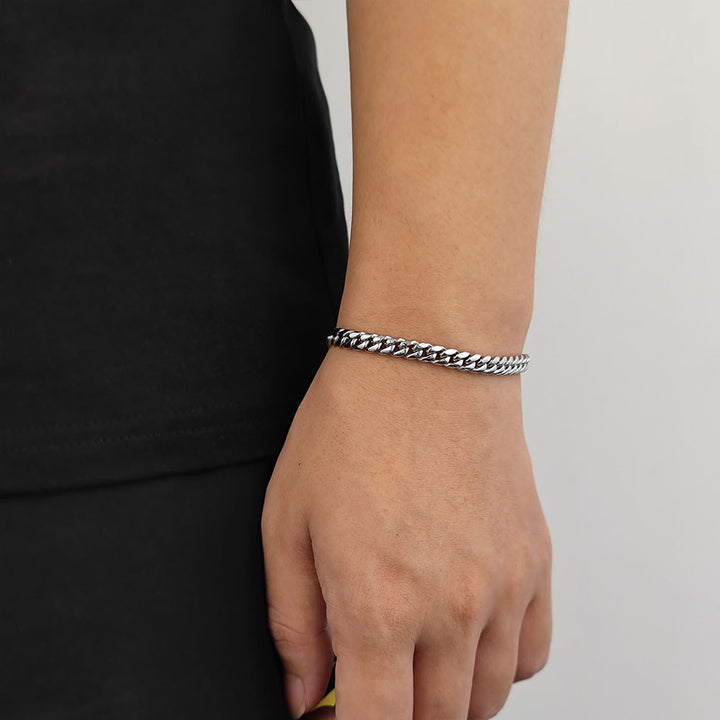Wide Cuban Titanium Steel Bracelet, Gold Thick Chain Engraved Clasp Hip-Hop Tarnish Resistant Stylish Wristband