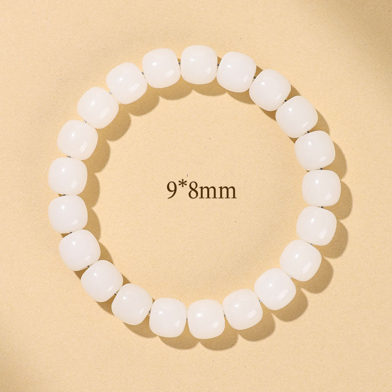 White Jade Old Barrel Bead Bracelet (Warm Elegant Playable Jewelry)