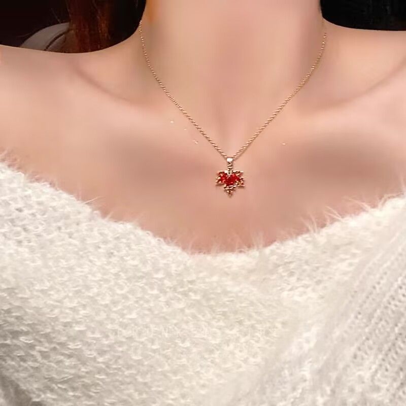 Red Diamond Maple Leaf Pendant Necklace