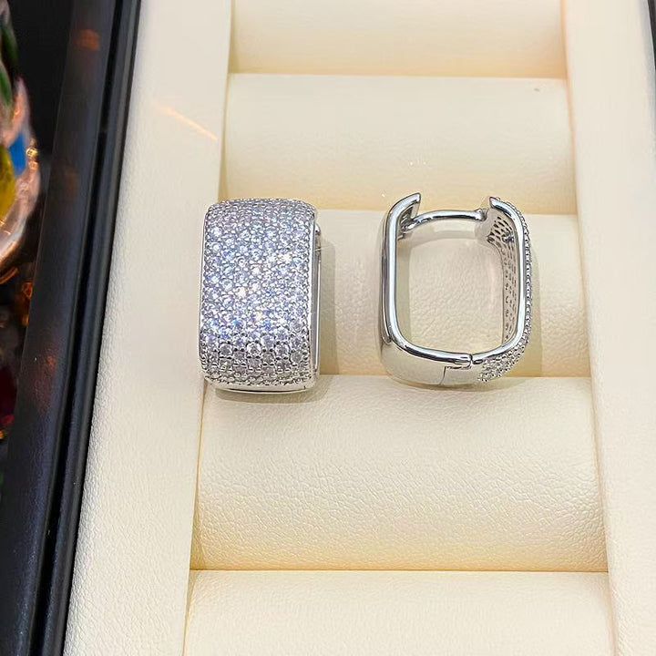Pavé Square Huggie Earring Set (Light Luxury Niche Edgy Earrings)