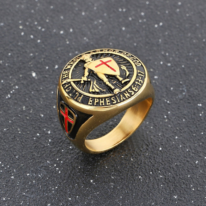 Full Armor of God Knight Cross Men's Signet Ring, 3‑Color Options