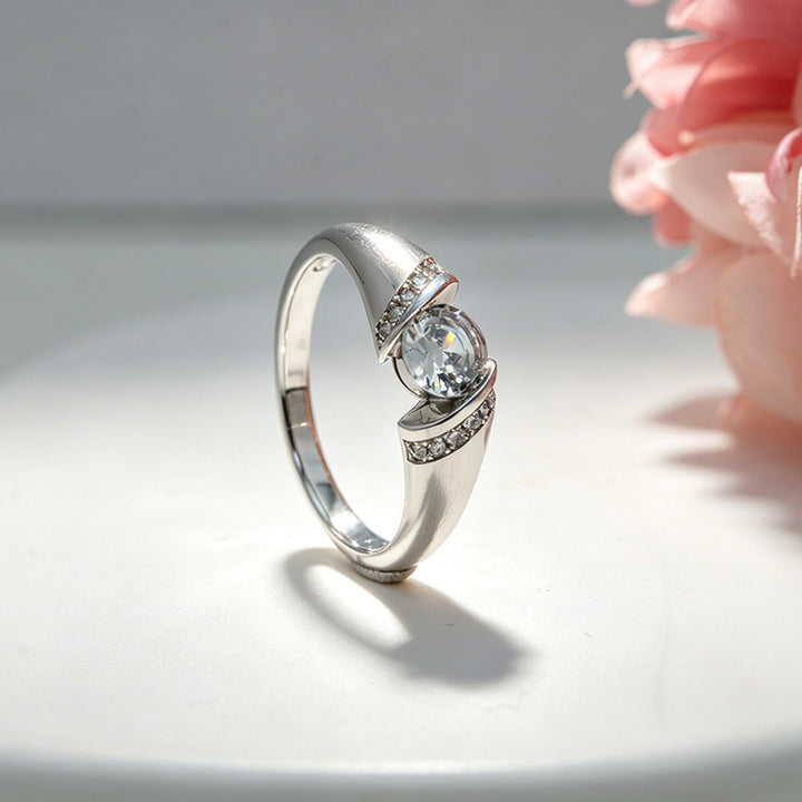 Twisted Bezel‑Set Main Diamond Brushed‑Finish Ring, Gold & Silver Two‑Tone Options