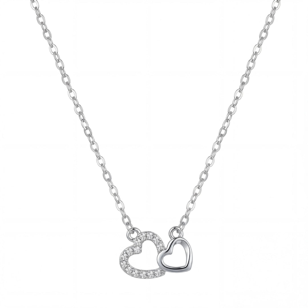 Interlocking Double Heart Paved Diamond Necklace, Minimalist Luxury Dainty Pendant Necklace for Women