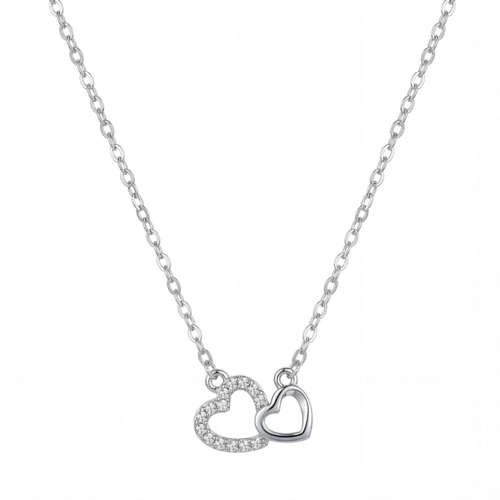 Interlocking Double Heart Paved Diamond Necklace, Minimalist Luxury Dainty Pendant Necklace for Women