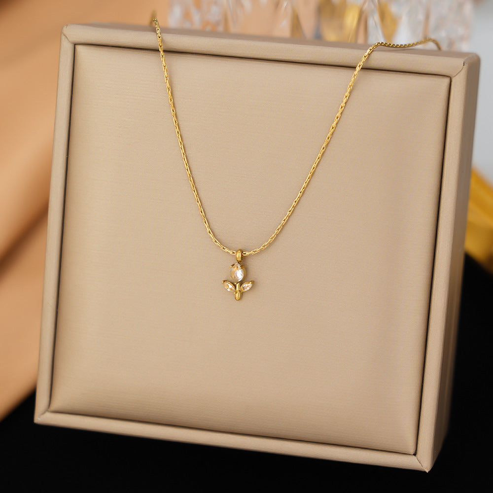 Mini Tulip Flower Pendant Necklace, Multiple‑Color Options