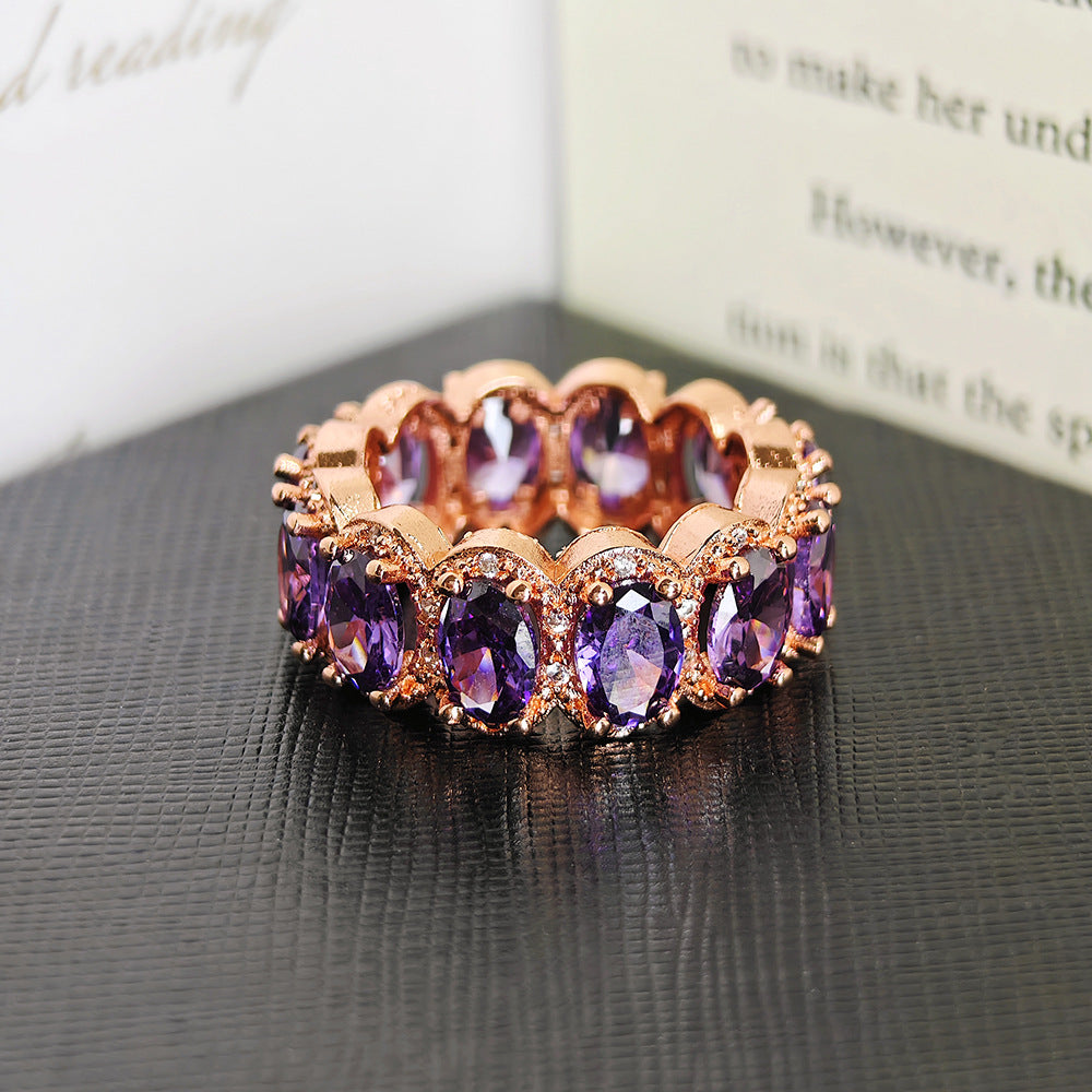 Multi‑color Option Full Eternity Oval Diamond Ring, S925 Silver Closed‑Band Luxury Banquet Ring