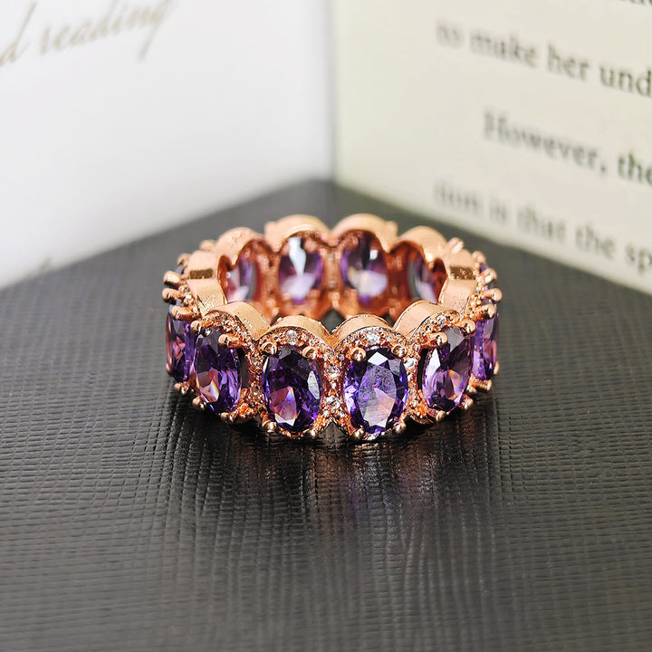 Multi‑color Option Full Eternity Oval Diamond Ring, S925 Silver Closed‑Band Luxury Banquet Ring