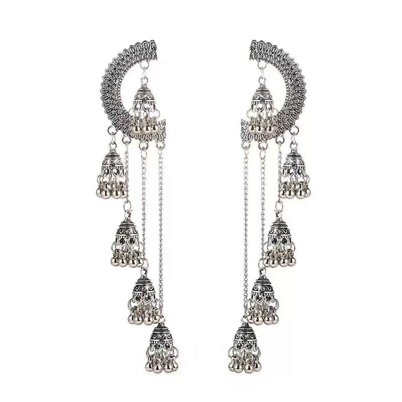Vintage Ethnic Bell Long Tassel S925 Silver Earrings, Peacock, Crescent & Fan Exotic Drop Earrings, Multiple Styles, Gold & Silver Two Tones