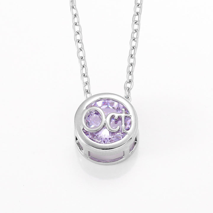 12‑Month Birthstone Round Letter Pendant Necklace, Multi‑Color Options