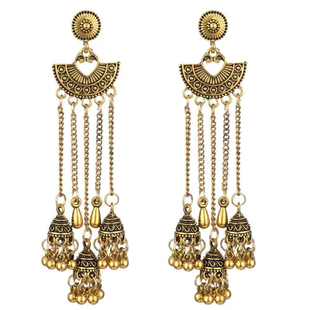 Vintage Ethnic Bell Long Tassel S925 Silver Earrings, Peacock, Crescent & Fan Exotic Drop Earrings, Multiple Styles, Gold & Silver Two Tones