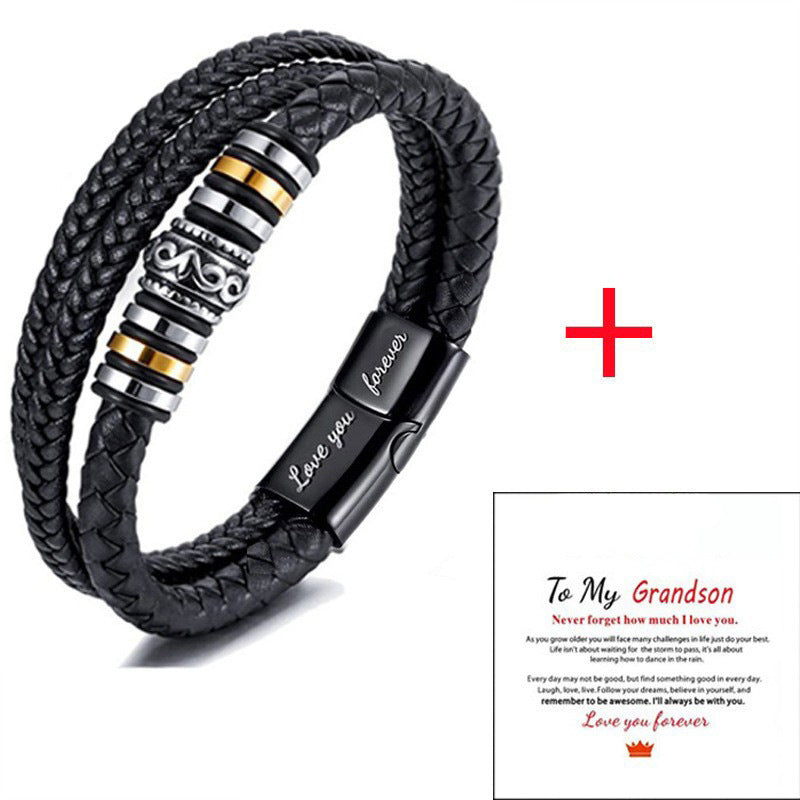 Men's Multi-Layer Braided Leather Bracelet with Magnetic Clasp