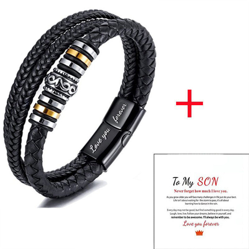 Men's Multi-Layer Braided Leather Bracelet with Magnetic Clasp