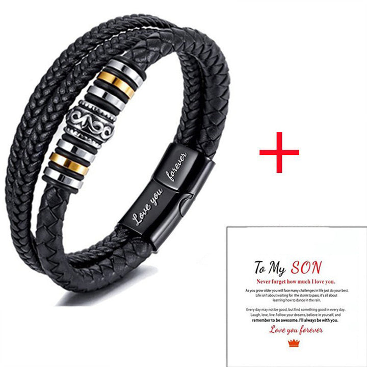 Men's Multi-Layer Braided Leather Bracelet with Magnetic Clasp
