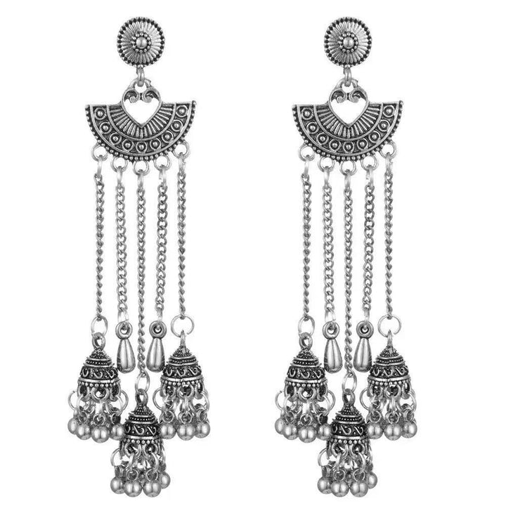 Vintage Ethnic Bell Long Tassel S925 Silver Earrings, Peacock, Crescent & Fan Exotic Drop Earrings, Multiple Styles, Gold & Silver Two Tones