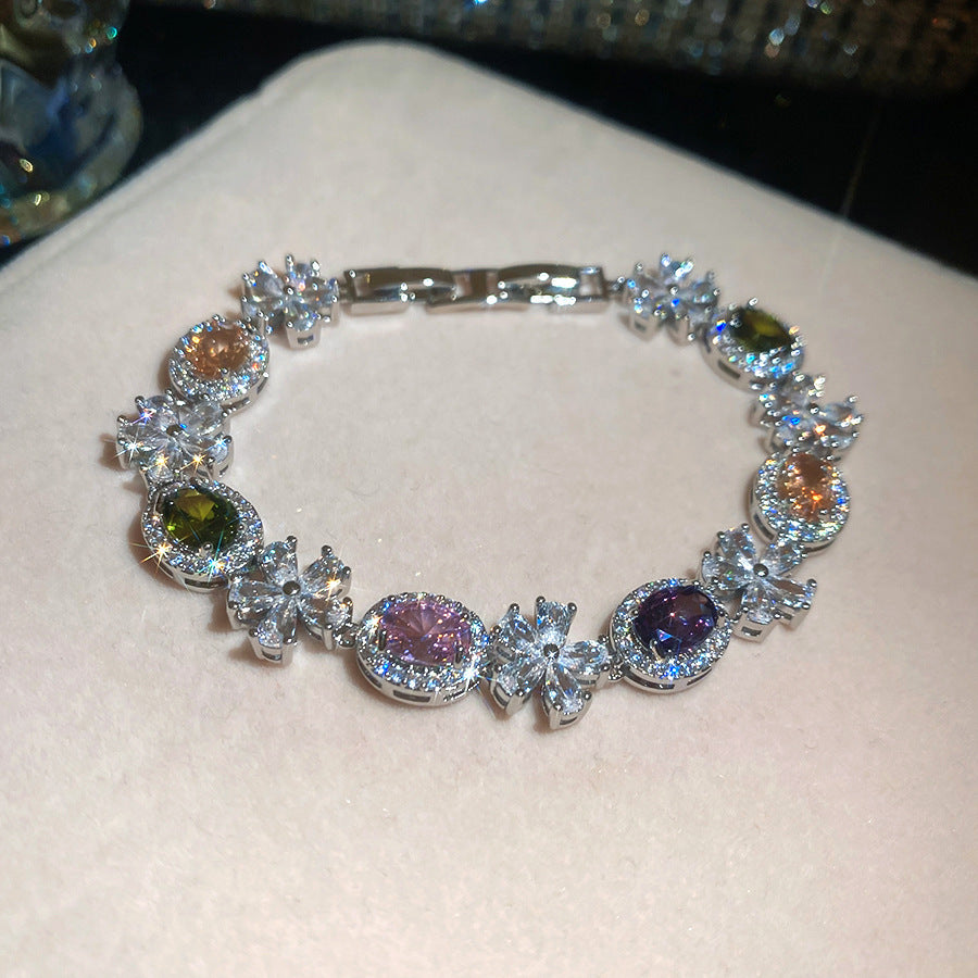 Gemstone & Flower Diamond Tennis Bracelet (Multi-Color Luxury Statement Bangle)