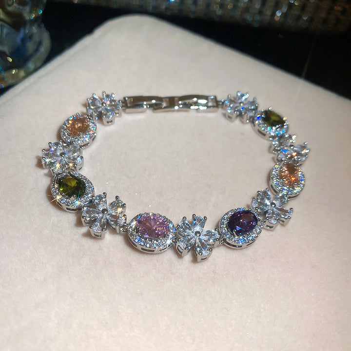 Gemstone & Flower Diamond Tennis Bracelet (Multi-Color Luxury Statement Bangle)