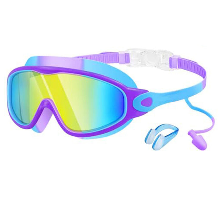 Large Frame Anti-fog Diving Goggles, Adult & Kids Size Swim Mask with Earplug & Nose Clip, Multi-color Options