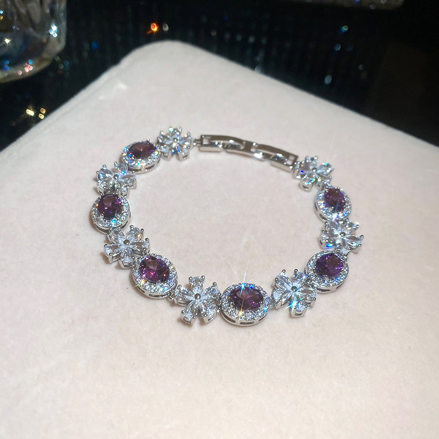 Gemstone & Flower Diamond Tennis Bracelet (Multi-Color Luxury Statement Bangle)