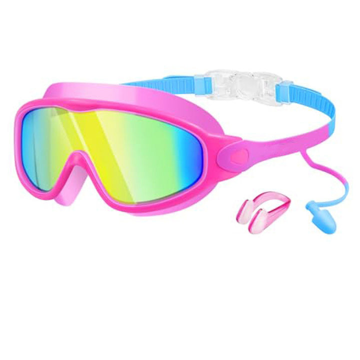 Large Frame Anti-fog Diving Goggles, Adult & Kids Size Swim Mask with Earplug & Nose Clip, Multi-color Options