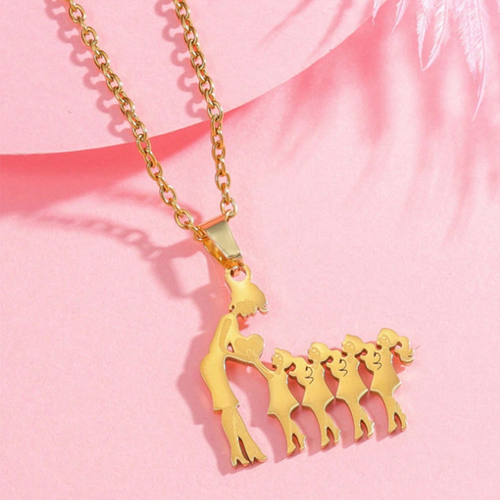 Mother & Kids Silhouette Pendant Necklace, 316L Titanium Steel Silver Plated Family Keepsake Necklace, Multiple Figures, Gold & Silver Family Jewelry