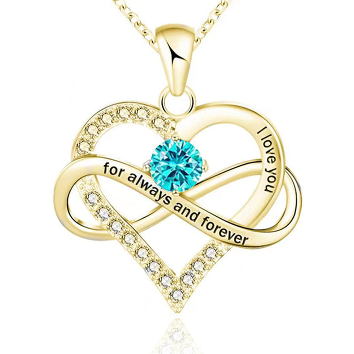 Infinity Intertwined Heart Engraved Birthstone Necklace, Eternal Love Heart Pendant Clavicle Chain with Birthstone