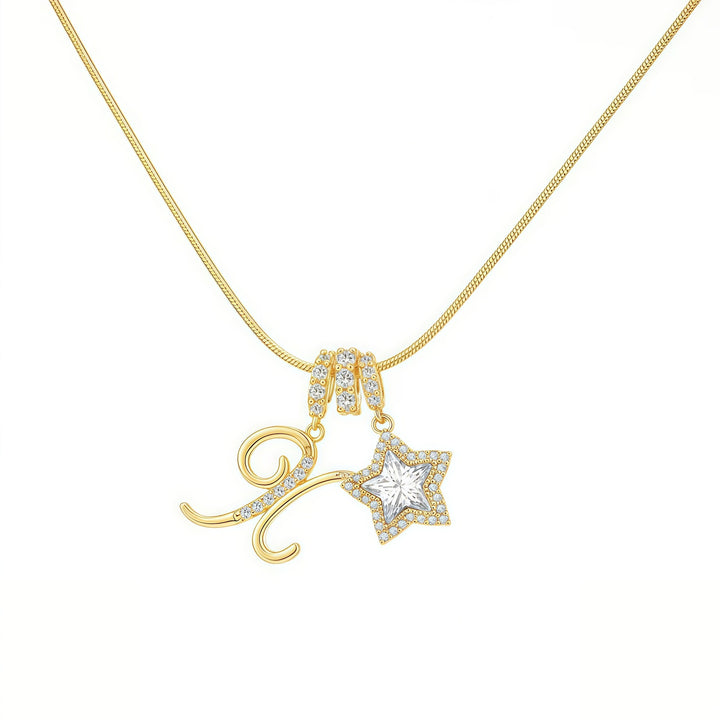 Script Initial Pave Star Dual Charm Snake Chain Necklace, Gold & Silver Custom Letter Choker