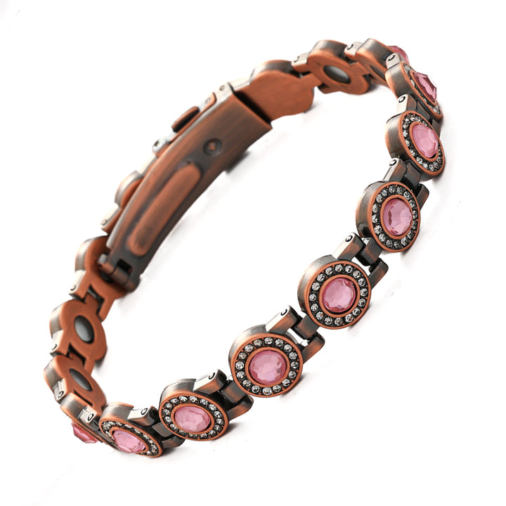 Rose Gold Tone Green Stone Pavé Health Bracelet (Delicate Magnetic Bangle)
