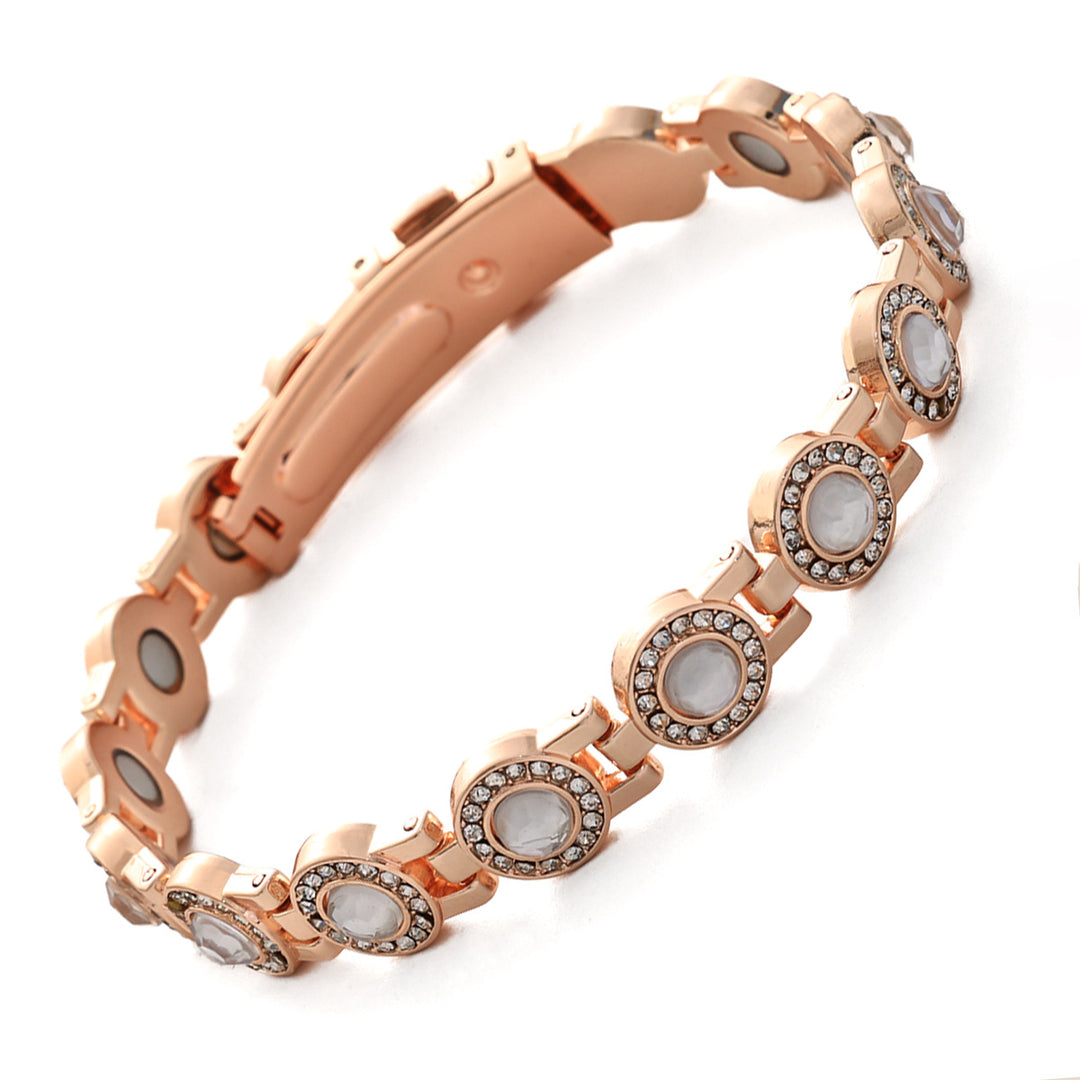 Rose Gold Tone Green Stone Pavé Health Bracelet (Delicate Magnetic Bangle)