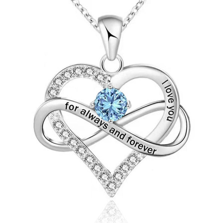 Infinity Intertwined Heart Engraved Birthstone Necklace, Eternal Love Heart Pendant Clavicle Chain with Birthstone