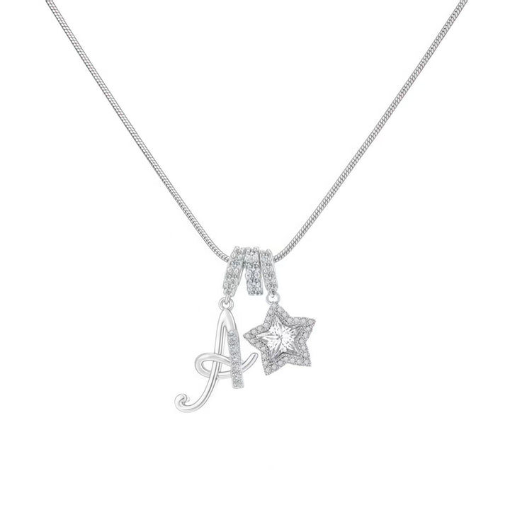 Script Initial Pave Star Dual Charm Snake Chain Necklace, Gold & Silver Custom Letter Choker
