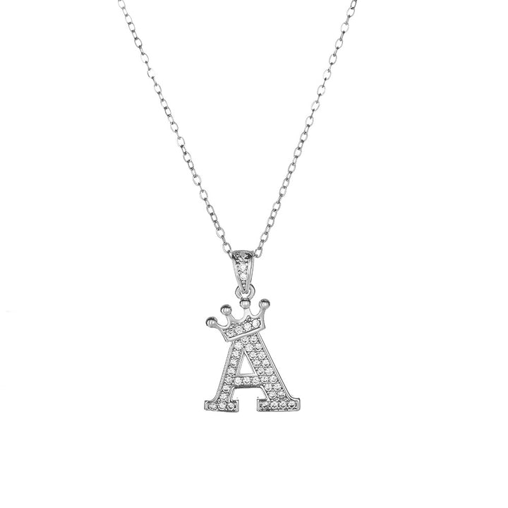 Crown Paved Diamond Initial Letter Necklace, 14K Gold Plated Personalized Dainty Chain, A-Z Available