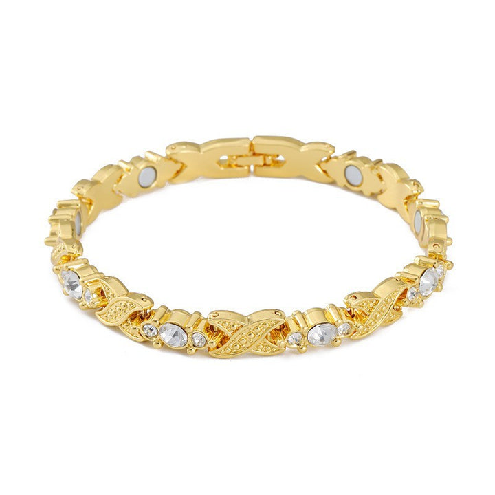 Twist Leaf Magnetic Diamond Gold Bracelet, Multi-Color Gem Women Health Magnet Bangle
