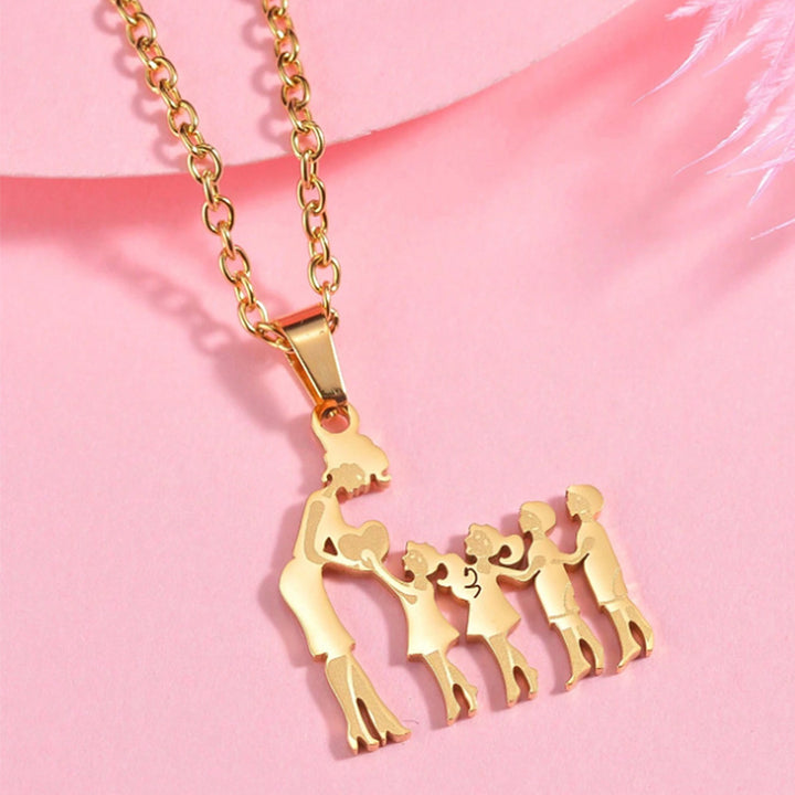 Mother & Kids Silhouette Pendant Necklace, 316L Titanium Steel Silver Plated Family Keepsake Necklace, Multiple Figures, Gold & Silver Family Jewelry