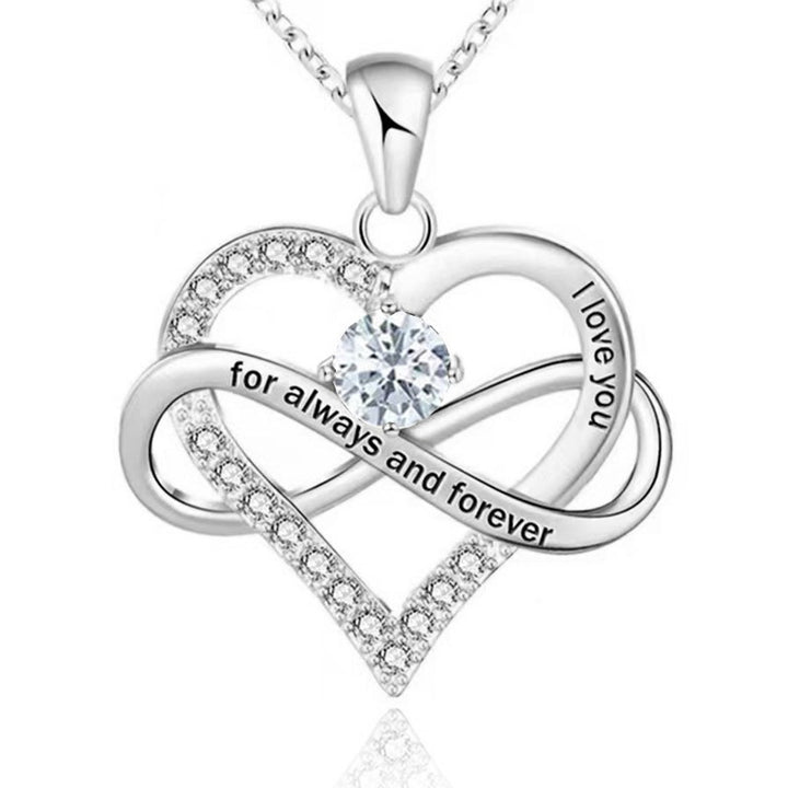 Infinity Intertwined Heart Engraved Birthstone Necklace, Eternal Love Heart Pendant Clavicle Chain with Birthstone