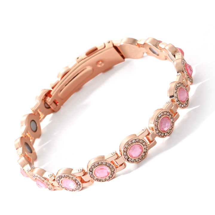 Rose Gold Tone Green Stone Pavé Health Bracelet (Delicate Magnetic Bangle)