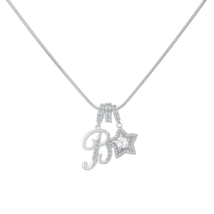 Script Initial Pave Star Dual Charm Snake Chain Necklace, Gold & Silver Custom Letter Choker