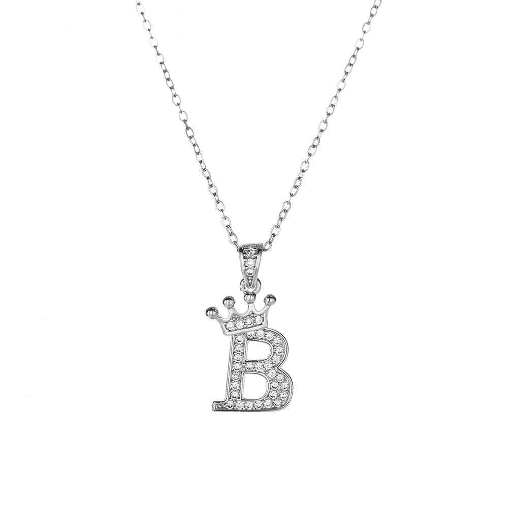 Crown Paved Diamond Initial Letter Necklace, 14K Gold Plated Personalized Dainty Chain, A-Z Available