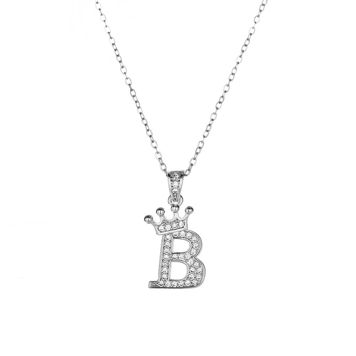 Crown Paved Diamond Initial Letter Necklace, 14K Gold Plated Personalized Dainty Chain, A-Z Available