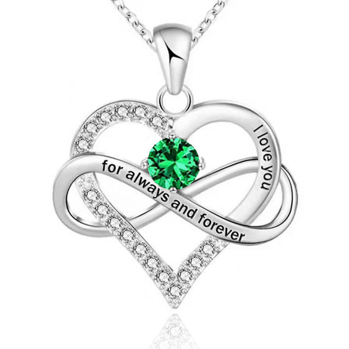 Infinity Intertwined Heart Engraved Birthstone Necklace, Eternal Love Heart Pendant Clavicle Chain with Birthstone