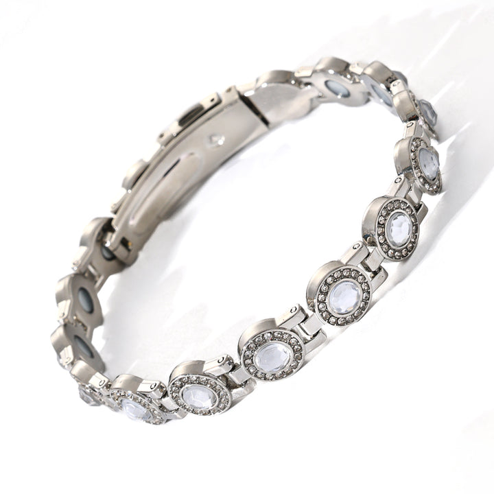 Rose Gold Tone Green Stone Pavé Health Bracelet (Delicate Magnetic Bangle)