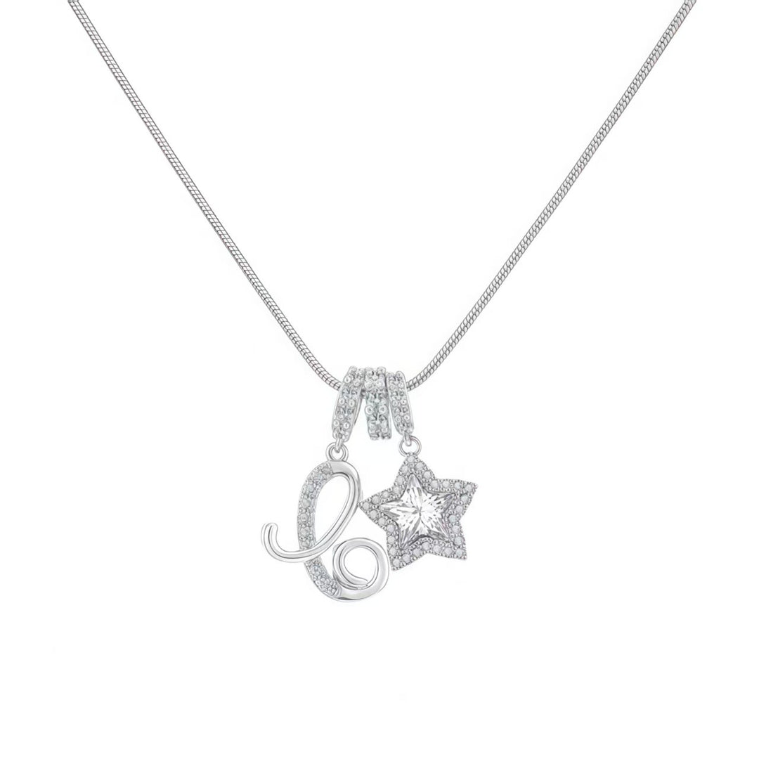 Script Initial Pave Star Dual Charm Snake Chain Necklace, Gold & Silver Custom Letter Choker