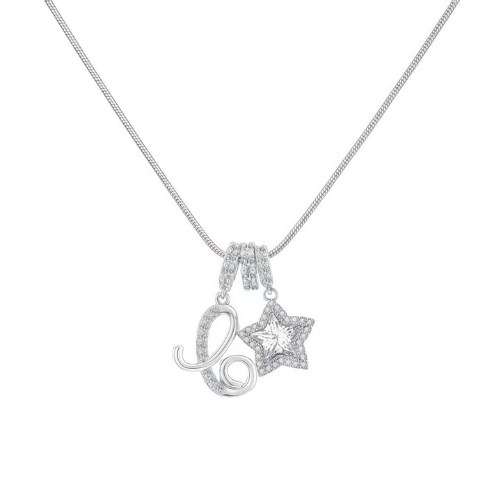 Script Initial Pave Star Dual Charm Snake Chain Necklace, Gold & Silver Custom Letter Choker